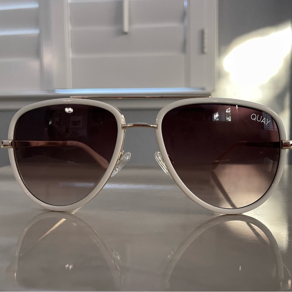 Quay All In Mini White & Brown Aviator Sunglasses
